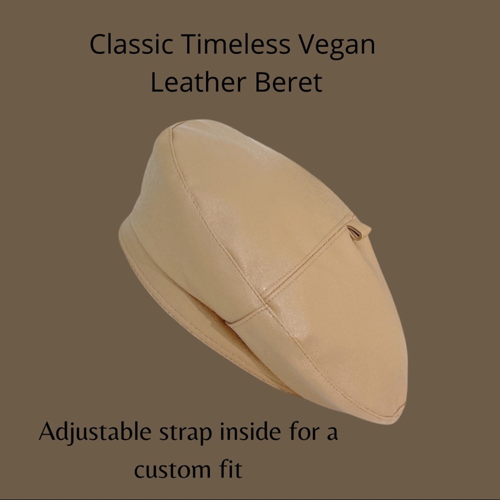 New Minimalist Vegan Leather beret painters hat with adjustable strap inside